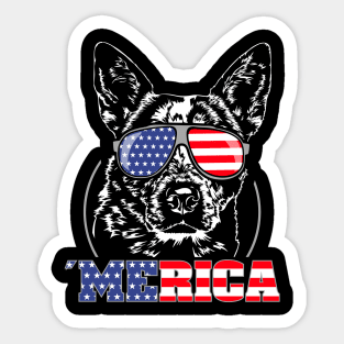 Merica Australian Cattle Dog American Flag Sunglasses Sticker